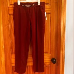 Joe Benbasset Burgundy Cropped Pants with Chain Accent